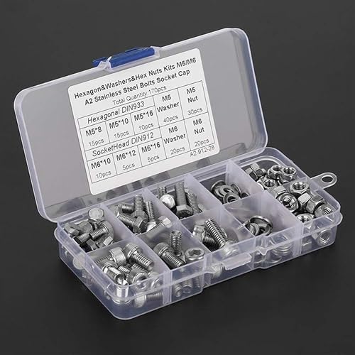 Miniatura 4 de Tornillos hexagonales de acero inoxidable M5/M6, arandelas, tuercas, kit surtido de tornillos y tornillos de cabeza hexagonal, 170 Uds. DUOER