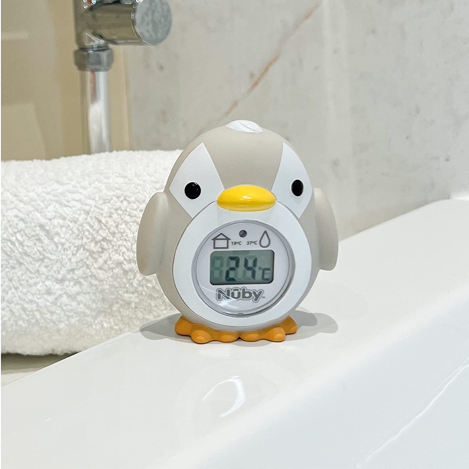 Thermomètre De Bain Bébé Nuby – Forme Hippopotame – écran LCD – Alerte Rouge Si Eau Trop Chaude – Sans BPA – Pour Bain Et Chambre