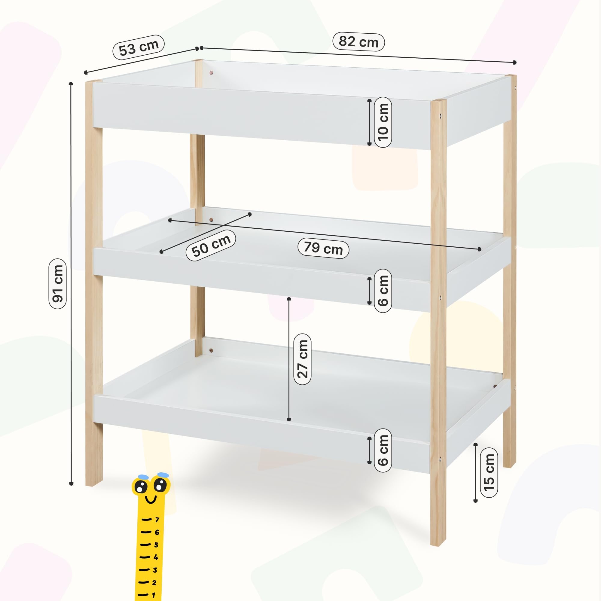 [en.casa] Estantería Cambiador bebé Oupilu 2 estantes 91x82x53 cm Blanco