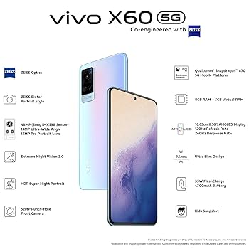 Vivo X60 (Shimmer Blue, 8GB RAM, 128GB Storage) Without