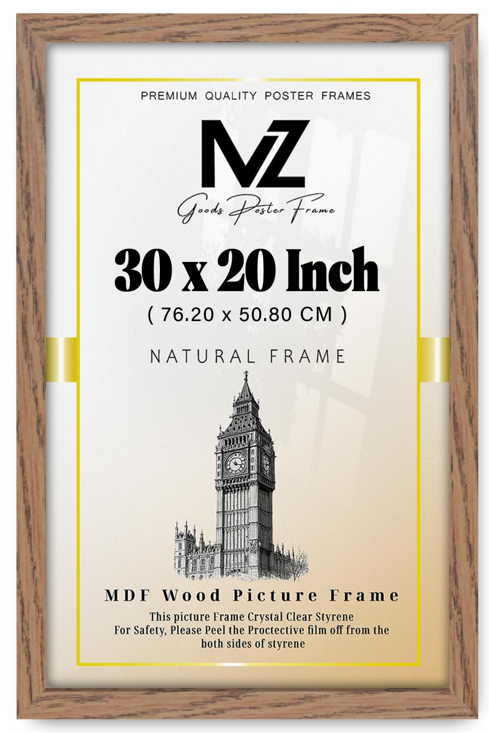 MZ GOODS | MDF Poster Frame (76.20 x 50.80 CM) 50.8 cm x 76.20 cm for Abstract Art, Prints & Room Interiors, Sturdy MDF Build, Easy Mounting Hooks [ Dark Oak ]
