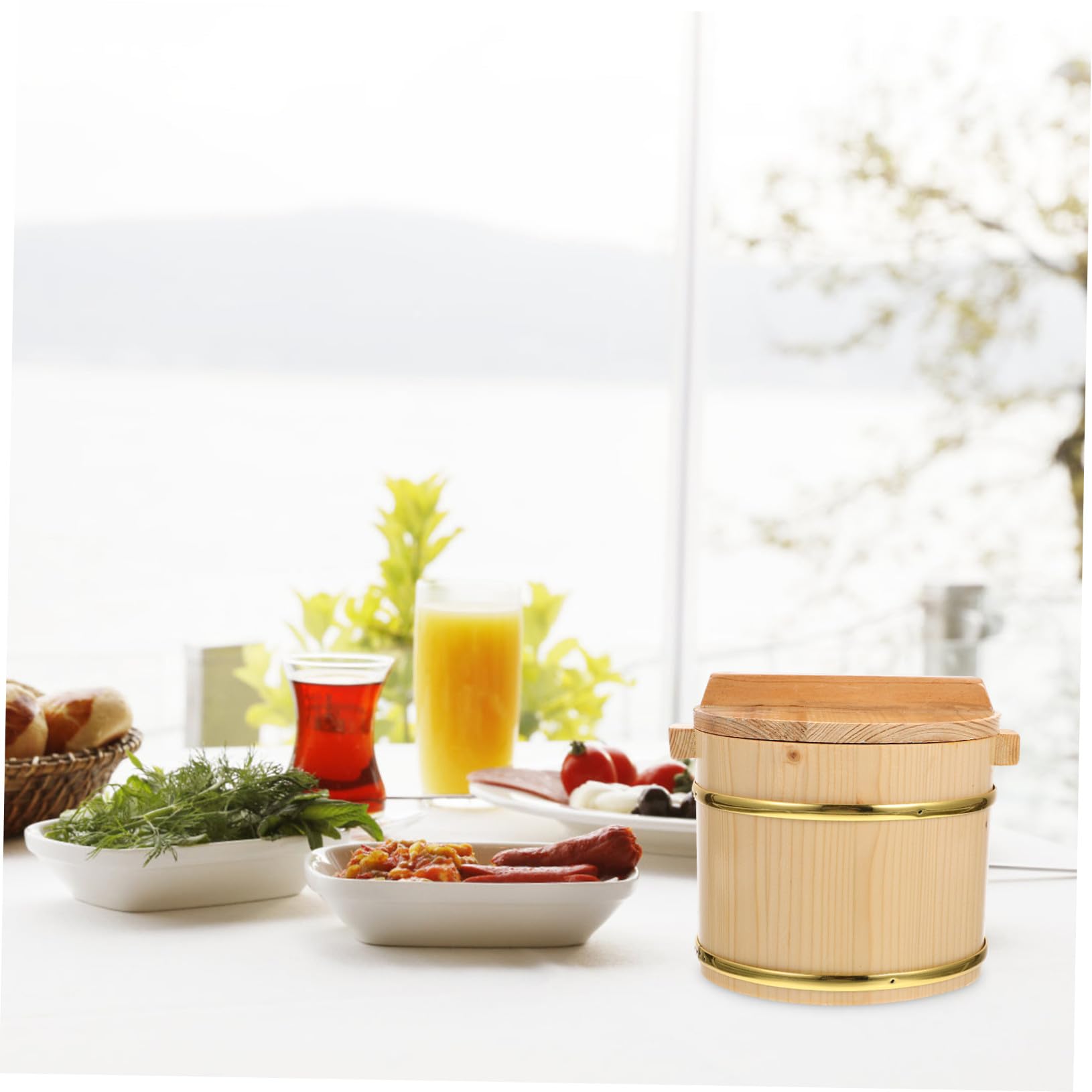 Secchiello per Mescolare Riso Sushi Coperchio Contenitore in Legno Naturale per Servire Riso Giapponese Design Rotondo Facile da Pulire Adatto a Sushi e Bibimbap