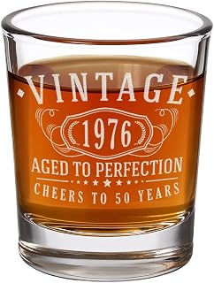 Spotted Dog Company Vintage 1976 Etched 2.5oz Shot Glass - Happy 50th Birthday Gifts for Men Women, Cheers to Turning 50 Year Old Man Decoration Decor, Anniversary Bday Party Supplies Favors 1.0