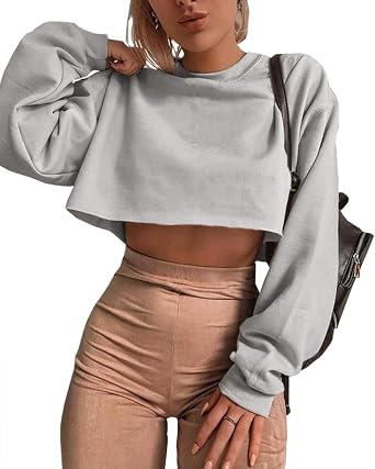 Artfish Womens Crewneck Long Sleeve Crop Tops Workout Casual Pullover Loose Sweatshirts