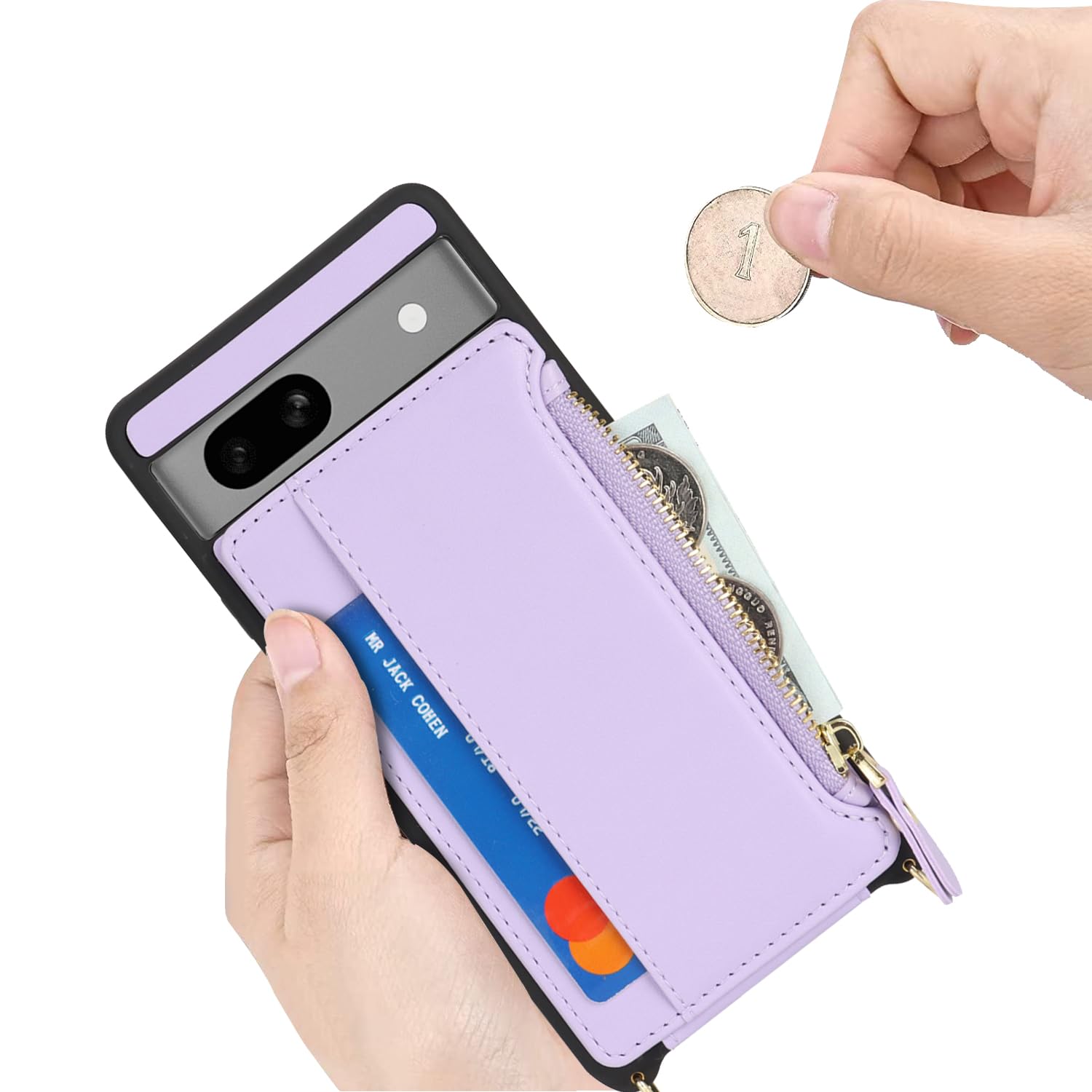 SailorTech for Google Pixel 7a Phone Case with Credit Card Holder for Women Google Pixel 7a Leather Case Wallet Crossbody with Card Slots Zipper Shockproof Case for Men-Purple - Image 4