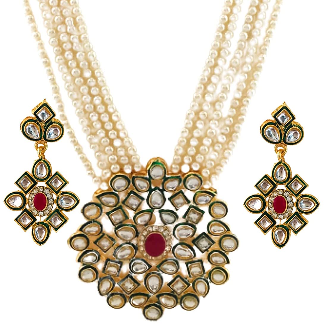 AASTHA IMAGINE Multistrand Beads Ethnic Kundan Necklace & Earring Set For Women (Necklace-003) (B0BH2NPX2Z) Amazon Price History, Amazon Price Tracker
