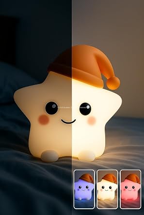 Busstier Hayvan Figürlü Gece Lambası, Silikon RGB Dokunmatik, Yumuşak Işık, Bebek Odası ve Çocuklar İçin, USB Şarjlı, Renkli Aydınlatma, Dekoratif Gece Lambası, Uyku Işığı (Yıldız) [Enerji Sınıfı A++]