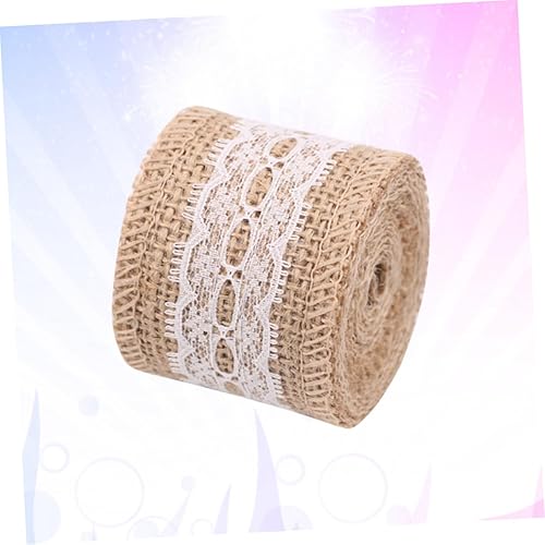 Miniatura 8 de LALAFINA 3pcs Listones para Manualidades Lace Ribbon Burlap Ribbon Jute Ribbon with Lace Burlap Roll