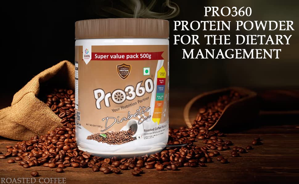 Image of Pro360 Diabetic Care Protein Powder for the Dietary Management of People With Diabetes - Helps in Managing Blood Glucose - No Added Sugar (Roasted Coffee Flavour) 500+ 500g Pack of 2