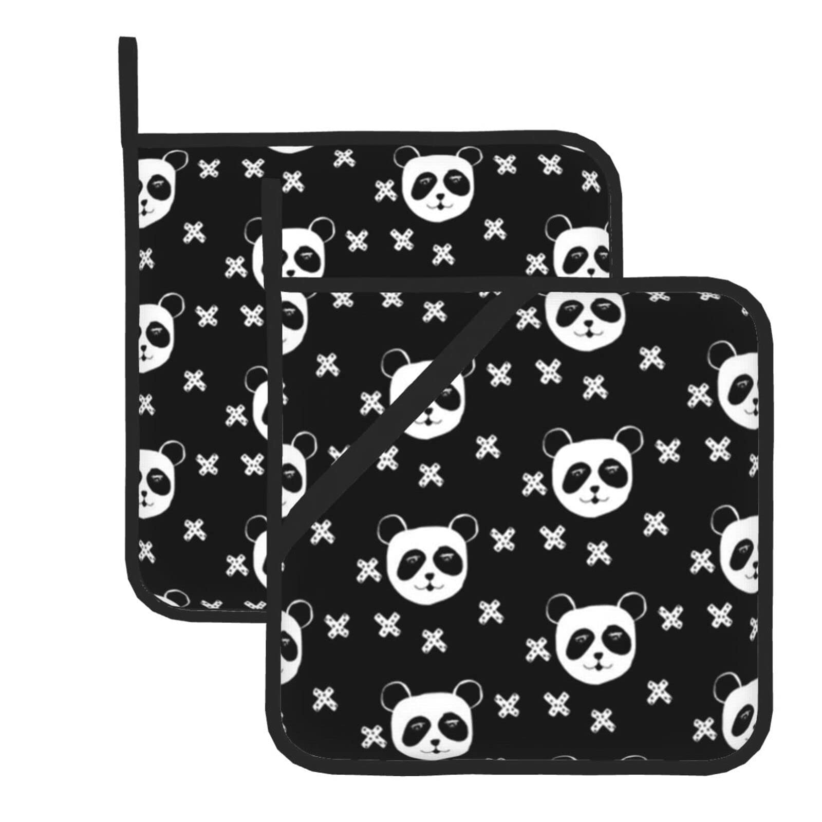 Panda X Black Pot Holders Sets, Heat Resistant Potholders With Soft Cotton Infill For Cooking Baking Bbq Grilling (2-Piece Sets)