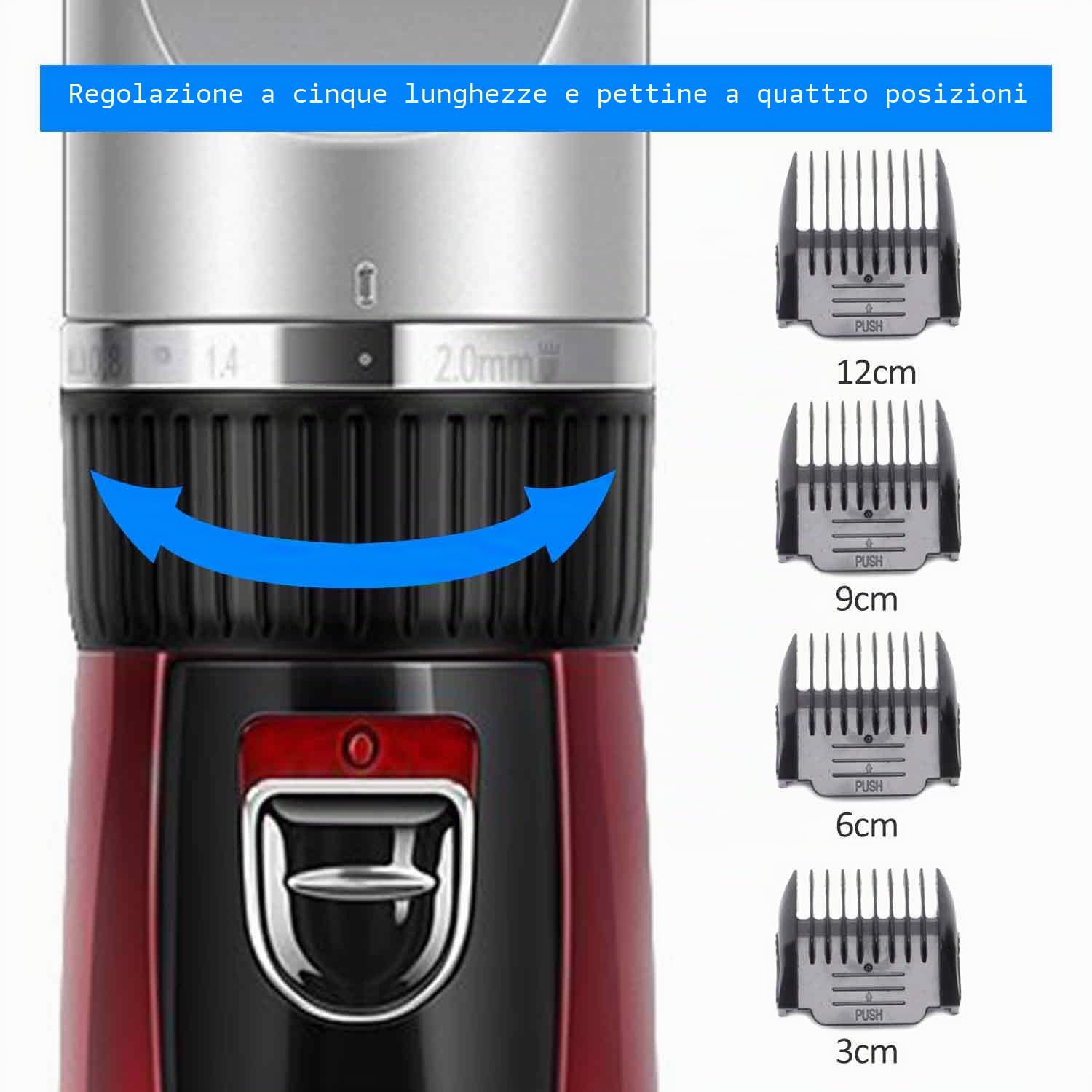 Surker Rasoio Elettrico Regolatore Barba e Capelli a 4 pettini e 5 lunghezze selezionabili 2 batterie