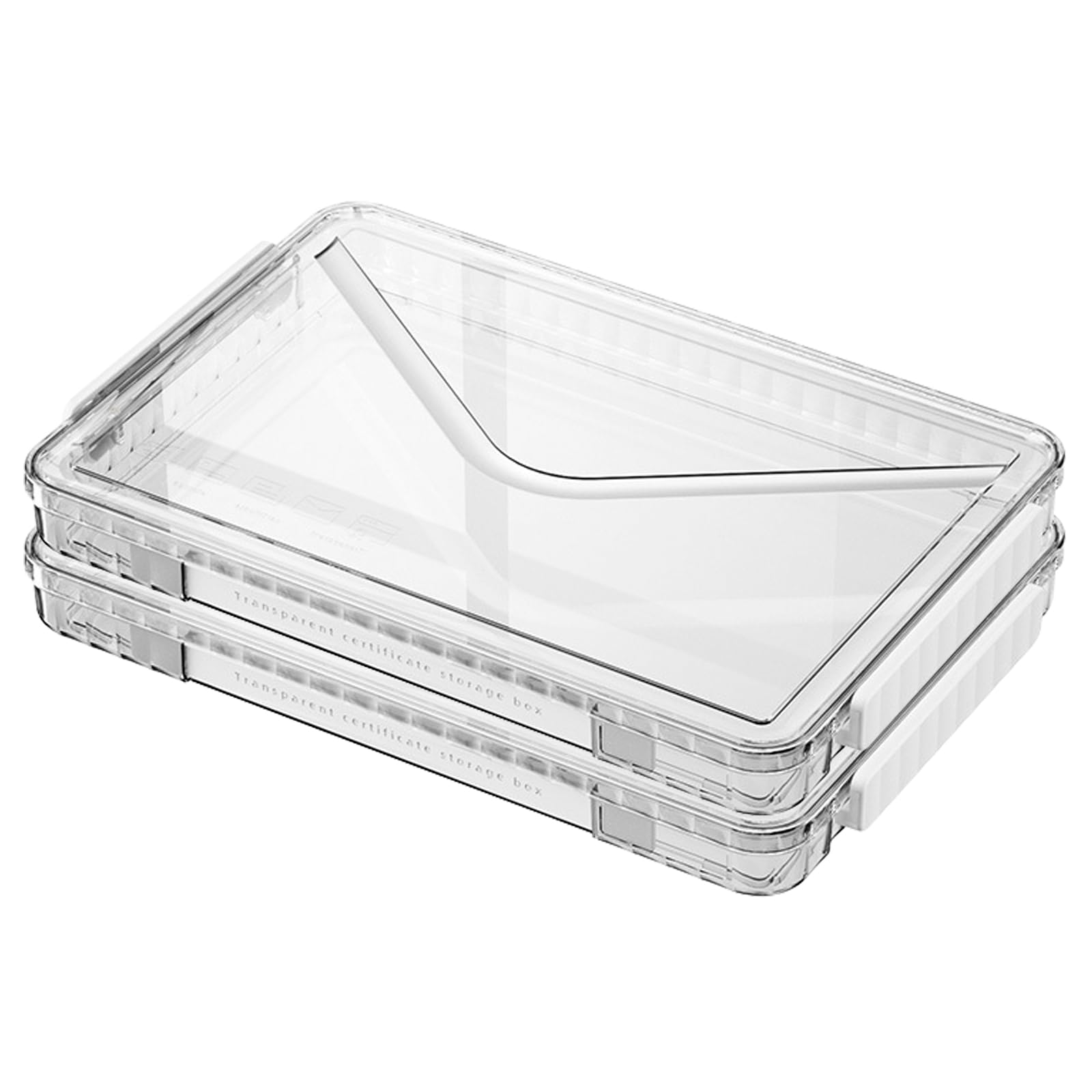 VANRA Clear File Storage Box with Latching Lids Stackable Project Case Organizer Plastic Stacking File System Office Magazine Storage Bin School Supplies Container Portable with Handle (2 White, S)