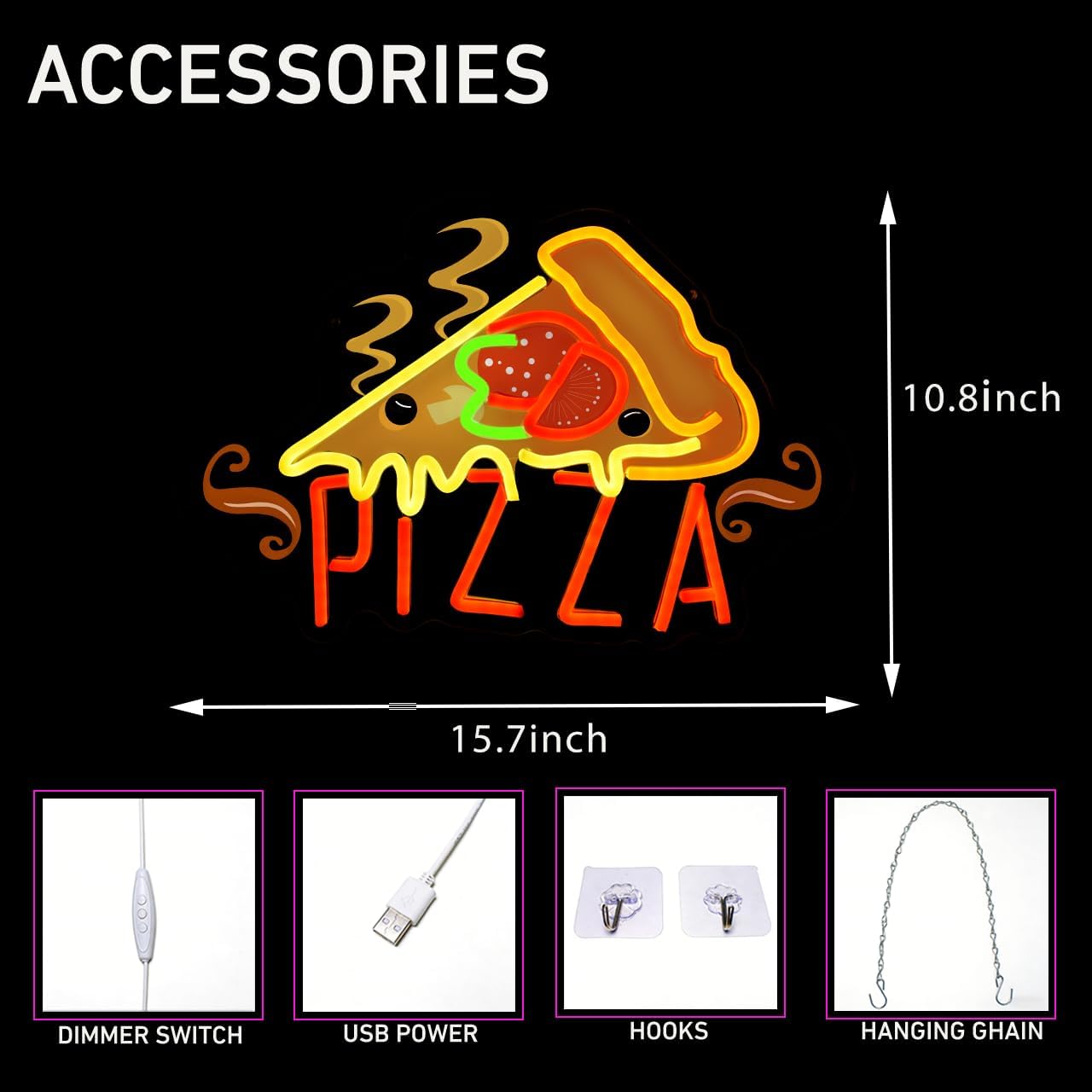 Pizza Neon Sign for Wall Decor Dimmable Pizza LED Neon Light USB Power Business Pizza Light Up Sign for Kitchen Pizzeria Restaurant Bar Home Decoration 16 * 11 inch