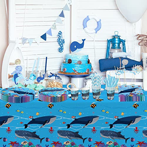 Xigejob Under The Sea Party Tablecloth Decorations - Disposable Ocean Party Supplies Table Cover, Underwater World Whale Theme Birthday & Baby Shower Table Cloth - 3 Pack (54In X 108In) #TOP5