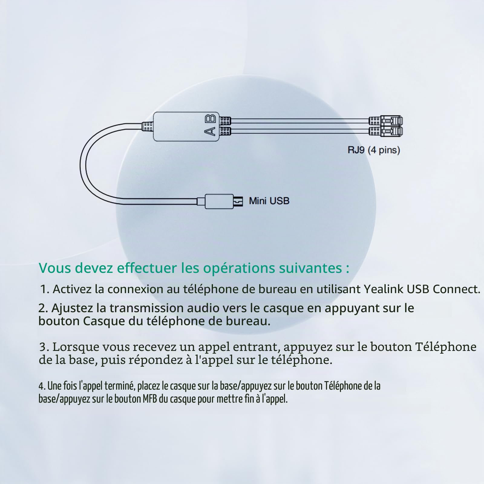 Câble de téléphone pour téléphone WH64/WH63 E2/WH68 Connect to Desk Phone