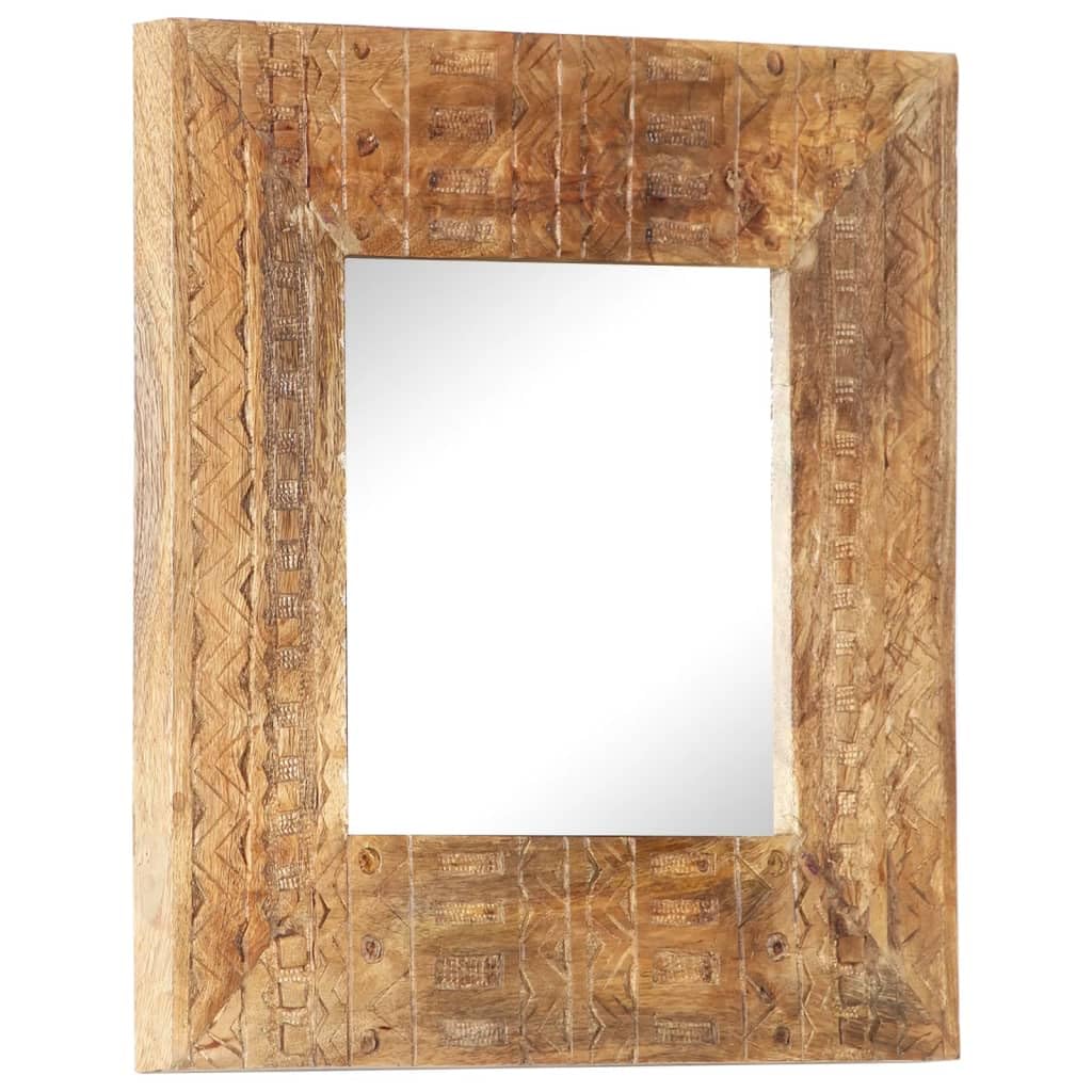 Ręcznie rzeźbione lustro z litego drewna mango, 50 x 50 x 2,5 cm, z ramą, lustro ścienne do łazienki, sypialni, salonu, dekoracyjne lustro stojące do przedpokoju i garderoby