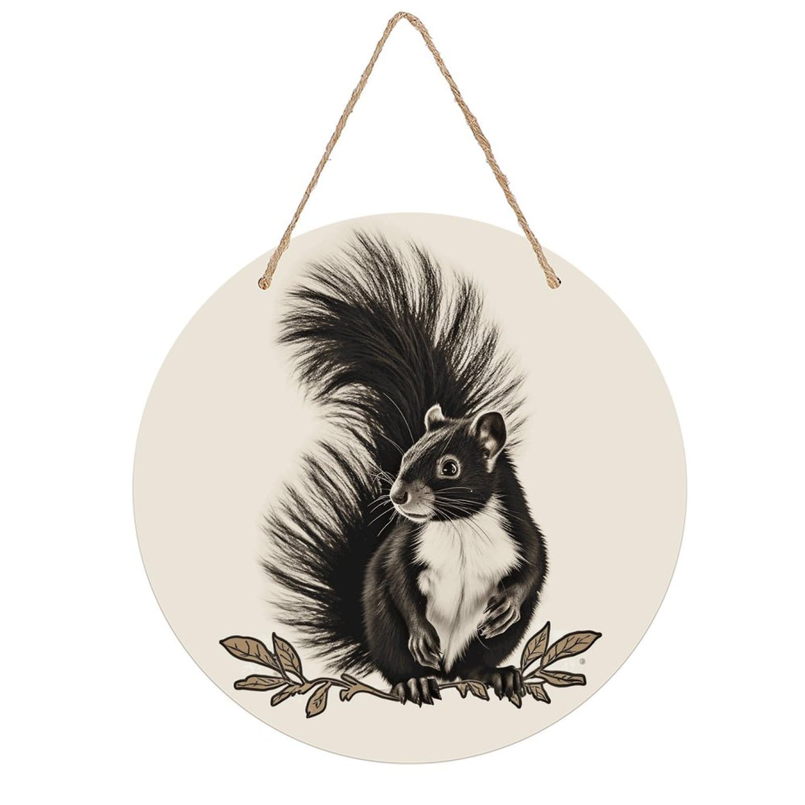 Adfgyerh Style Skunk Room Decor，Round Wooden Board Painting，Wall Art，Easy To Hang，Wall Decor ，Suitable For Homes, Offices, Holidays, Bars, Cafes, And Other Venues.