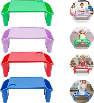 Kids Activity Lap Desk Tray with Storage Wells for Snacks,Play,Plastic Breakfast Laptop Trays with Side Pockets,Stackable,Portable Table,Breakfast Tray,Side Storage Pockets,4 Pcs Kids Lap Desk Tray