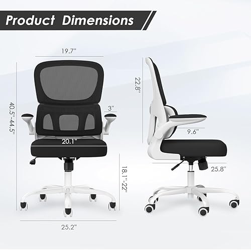 Miniatura 2 de Soohow Silla de oficina, ergonómica de malla con soporte lumbar, cómoda silla de escritorio giratoria para computadora con reposabrazos abatibles,