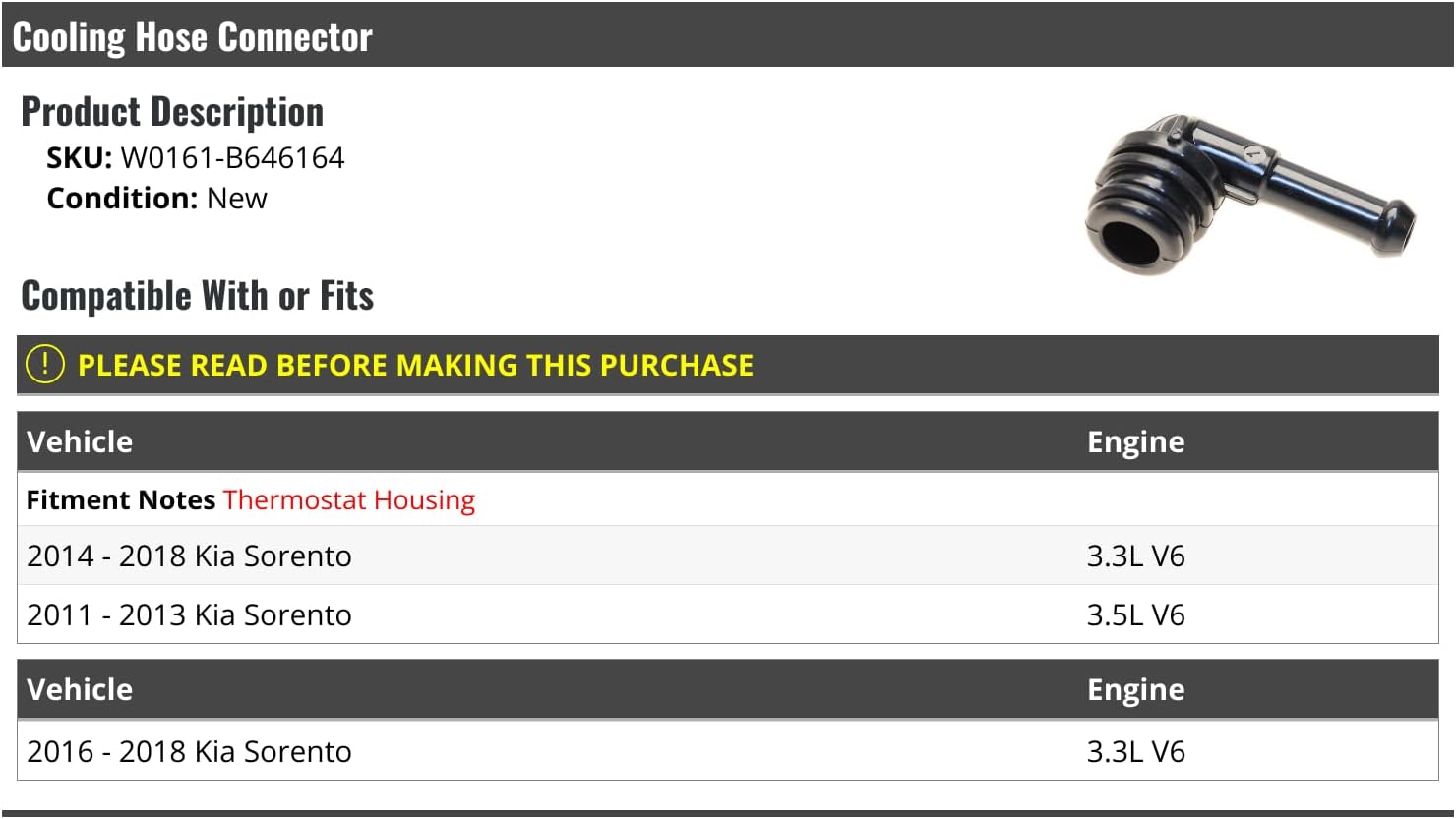 Marketplace Auto Parts Thermostat Housing Cooling Hose Connector - Compatible with 2011-2018 Kia Sorento V6