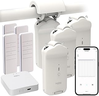 Luminea Home Control Vorhangmotoren, Bluetooth: 4er-Set Smarter 3in1-Vorhangmotor, Akku, Fernbed., App + WLAN-Gateway (mit Fernbedienung, App-Gardinenmotor)