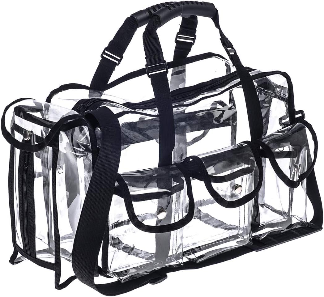 Kit de maquillaje profesional de PVC transparente, organizador de maquillaje, bolsa MUA para llevar a todos los artistas, bolsa de cosméticos de viaje de vinilo transparente con 6 bolsillos