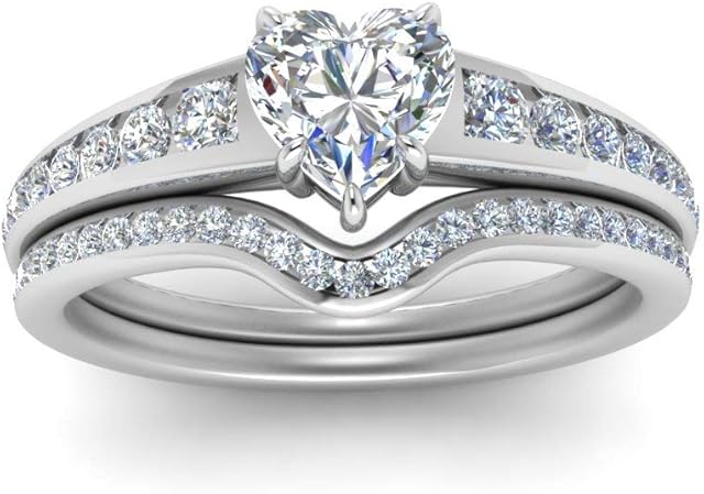 GemsOnClick Choose Your Color Graduated Channel Diamond CZ Sterling Silver Heart Shape Wedding Ring Sets Gemstone Wedding Promise Gift Casual Wear Party Wear Daily Wear Office Wear Size H to Z