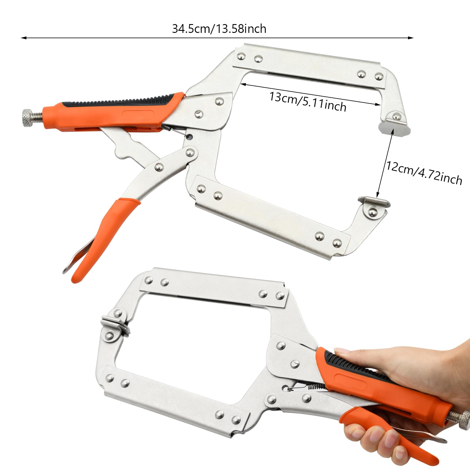 Abrazadera en C de 35 cm, resistente con superficie de sujeción ajustable para carpintería, soldadura y conexiones de tacos, 2 unidades (35 cm)