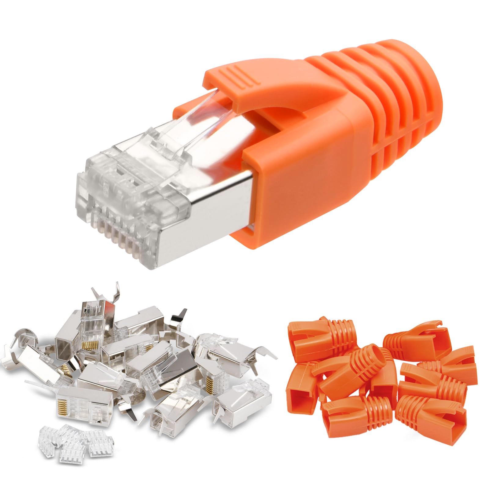 AXFEE 10 Szt. Metalowe Ekranowane Złącza RJ45 Cat 7 Cat6A, Sieć Ethernet, Kabel Zaciskany, Przelotka Do Przewodnika Instalacyjnego i Obudowy