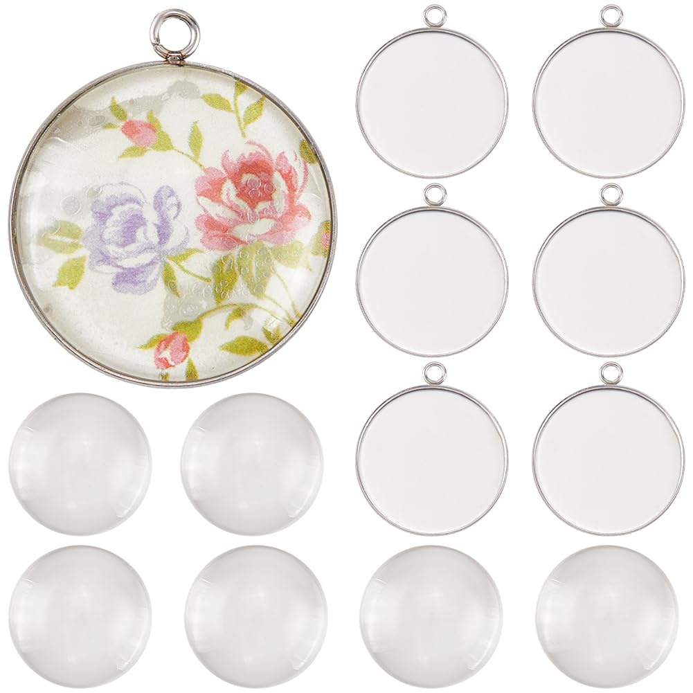 Cabochons en verre 30mm avec support base métal argenté pour fabrication bijoux colliers