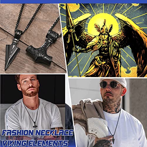Vnox 2 Pcs Norse Viking Necklace For Men Thors Hammer Norse Mjolnir Amulet Pendant Necklace With Spearpoint Arrowhead Necklace,Viking Gift For Men #TOP1