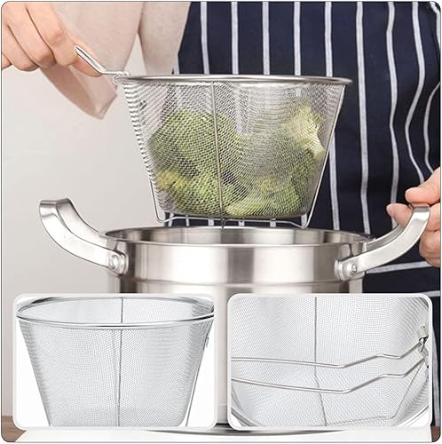 Miniatura 6 de Hemoton Cesta de freidora de acero inoxidable, 2 piezas, colador para freidora, cesta para freidora, cesta reutilizable, canasta de ala de pollo,