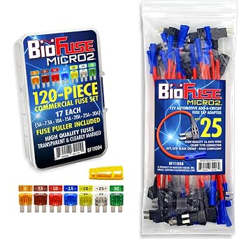 Micro2 APT ATR Pro Series Commercial Bundle 25-Piece Add-a-Circuit Fuse Tap Holders Pack & 120-Piece Car Fuse Assortment