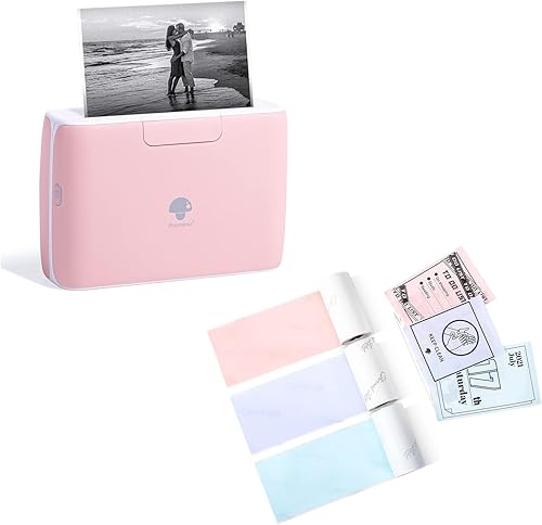 Phomemo Impresora térmica portátil M04S con papel térmico adhesivo rosa/azul/púrpura de 2.087 in 3 rollos