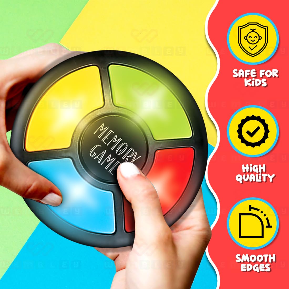Wembley Glow Quest Memory Handheld Game (Circle)| Interactive Fun Game for Kids| Indoor Game with Lights and Sounds| 30-Level Brain Challenge| Birthday Gift for Boys & Girls Ages 7 & Up (Multicolor) 3