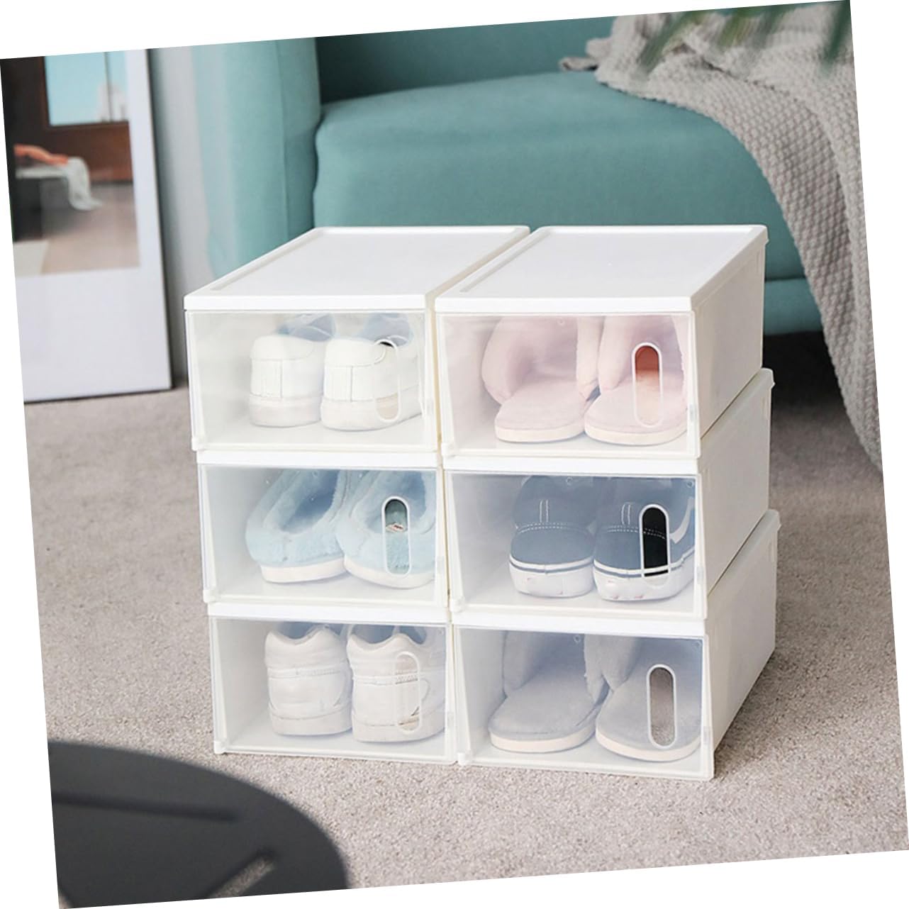 Cabilock 2pcs Plastic Shoe Organizer Boxes Stackable Storage Containers for Shoes Socks and Accessories and Design for Space-saving Home Organization
