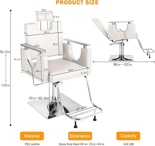 Miniatura 2 de LUXMARS Silla de peluquería hidráulica silla de estilista reclinable silla giratoria de peluquería giratoria de 360 grados para peluquería equipo de