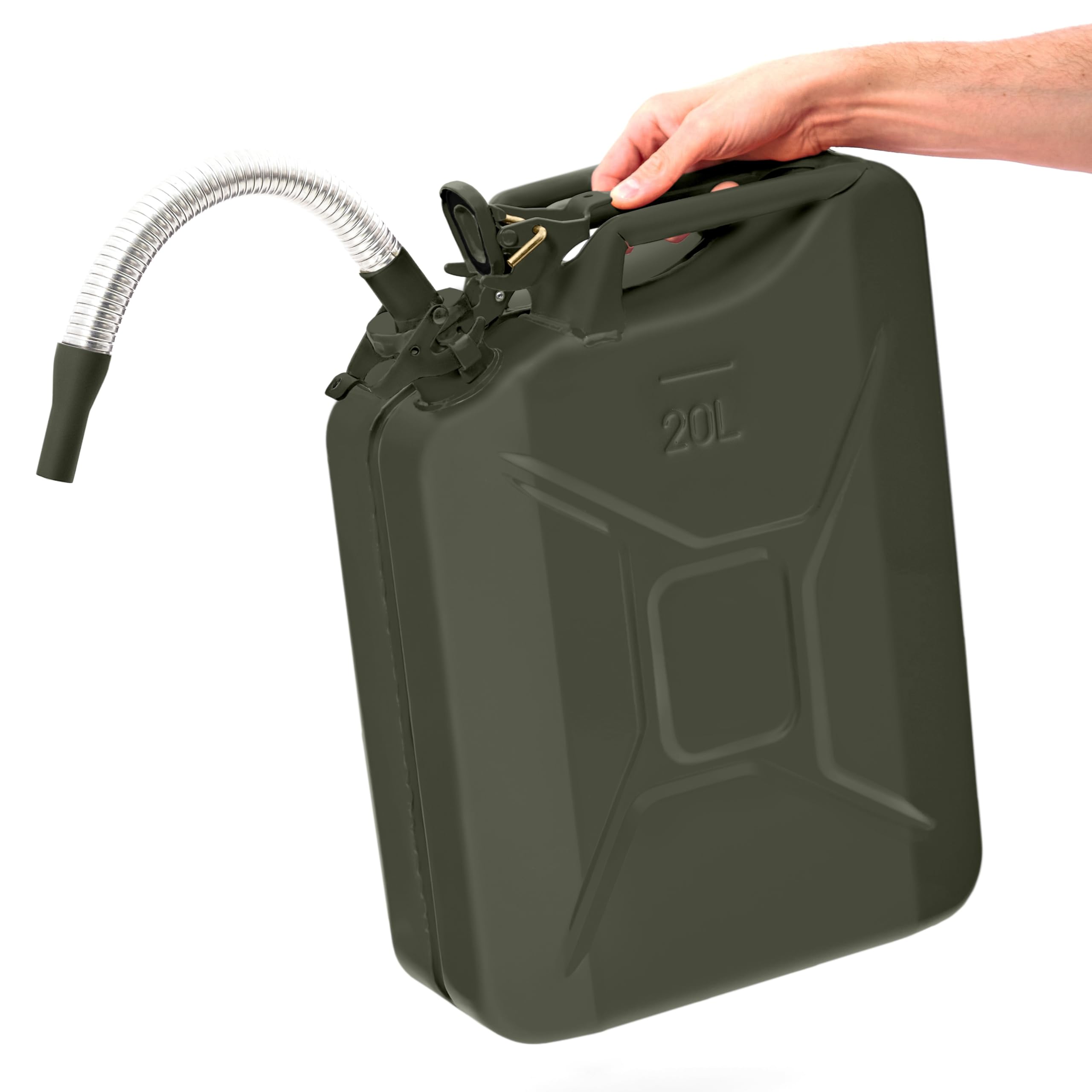 BW Bec verseur flexible pour bidon de carburant en métal 5/10/20 litres Tuyau flexible de 20 mm pour essence Vert bronze RAL 6031-F9 Fabriqué en Europe