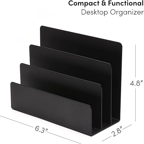Miniatura 3 de Organizador de correo de escritorio, soporte de letras de metal negro de 3 ranuras y clasificador de billetes para oficina y hogar