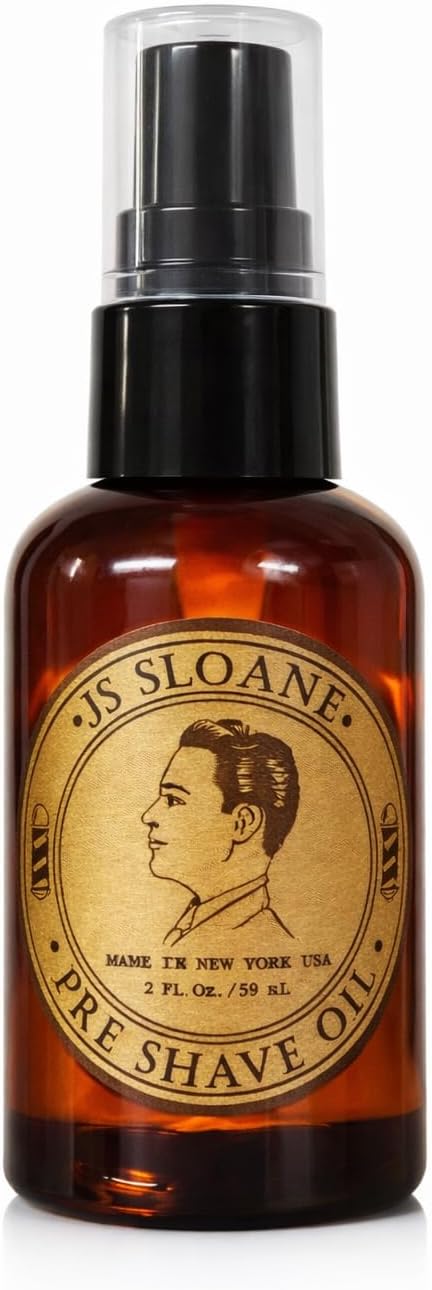 JS Sloane Pre Shave Oil for Men – Softens Beard & Prepares Skin for Smooth Shave – Reduces Razor Burn & Irritation – Vitamin E & Essential Oils – Ideal for Sensitive Skin – 2 Fl Oz / 59 mL