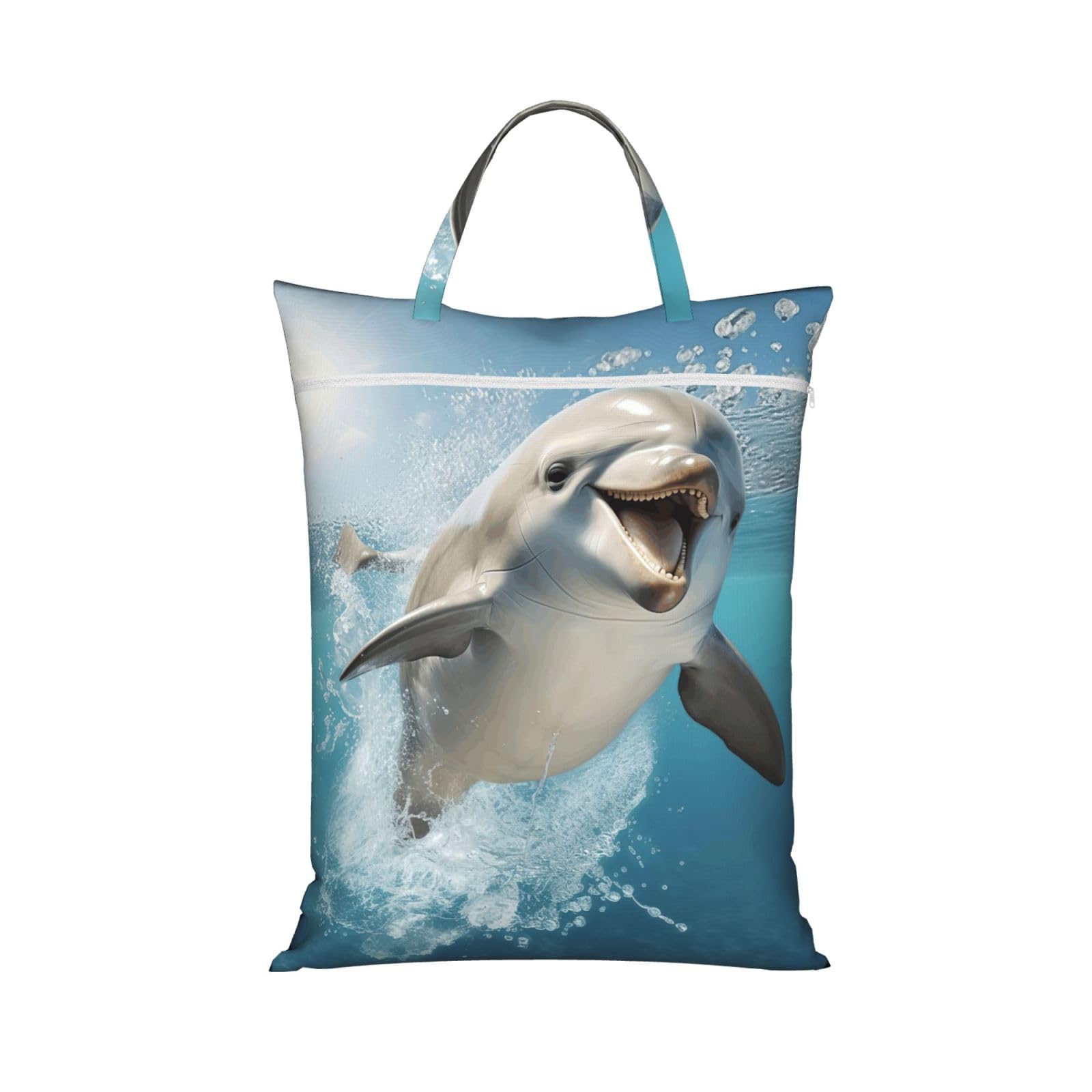 Funny Animal Dolphin Print Travel Laundry Bag Foldable Lightweight Camping Beach Dorm Weekend Getaways