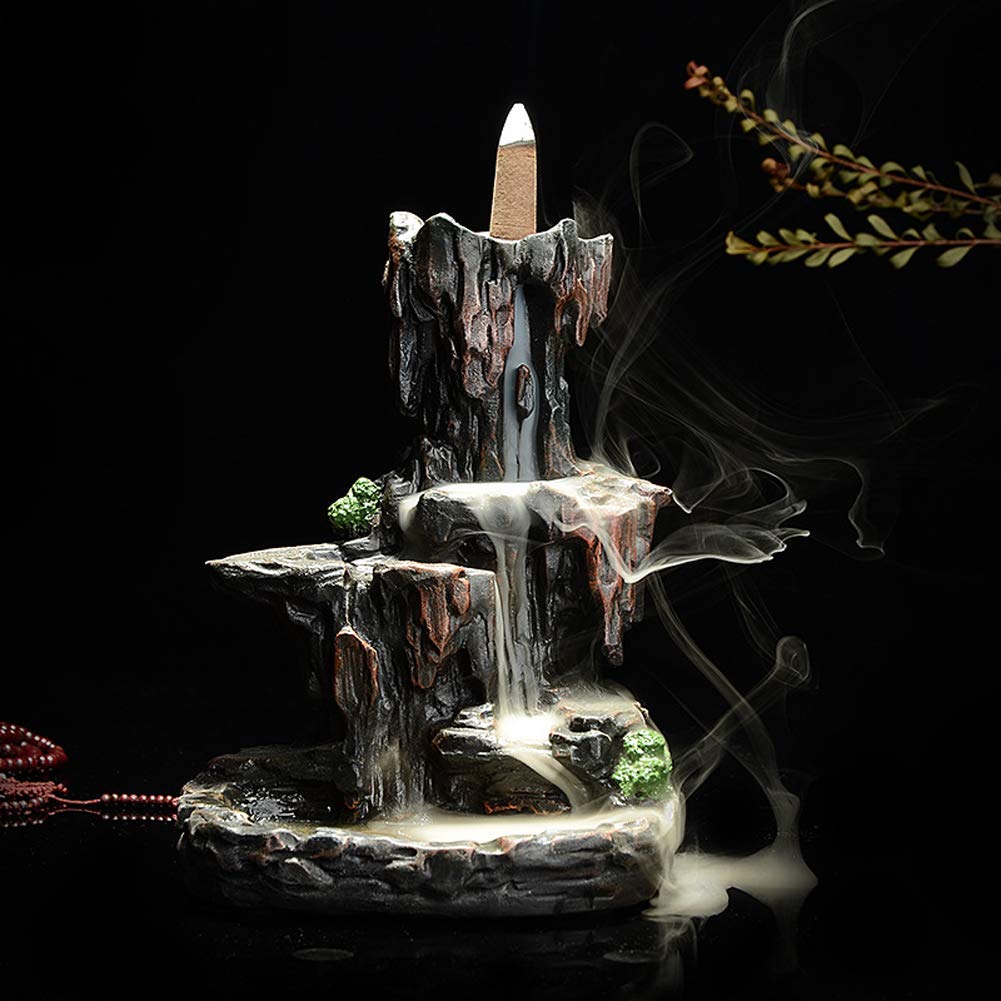 Mayco BellMountain Waterfall Glaze Backflow Incense Burner Backflow Incense Holder Censer with 10 Cones in Exquisite Present Box 14.5x13x19cm