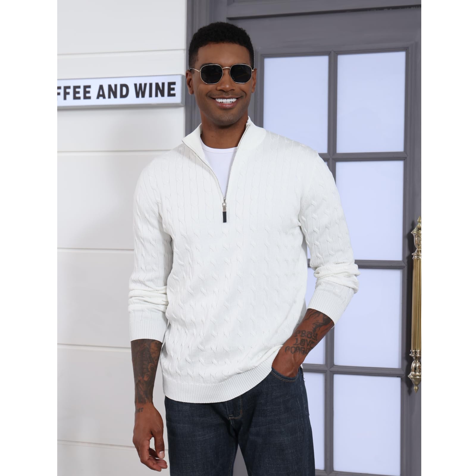 LAOARA Maglione Uomo Invernale Maglioncino Pullover Collo Alto con Zip Manica Lunga Maglioni M-3XL