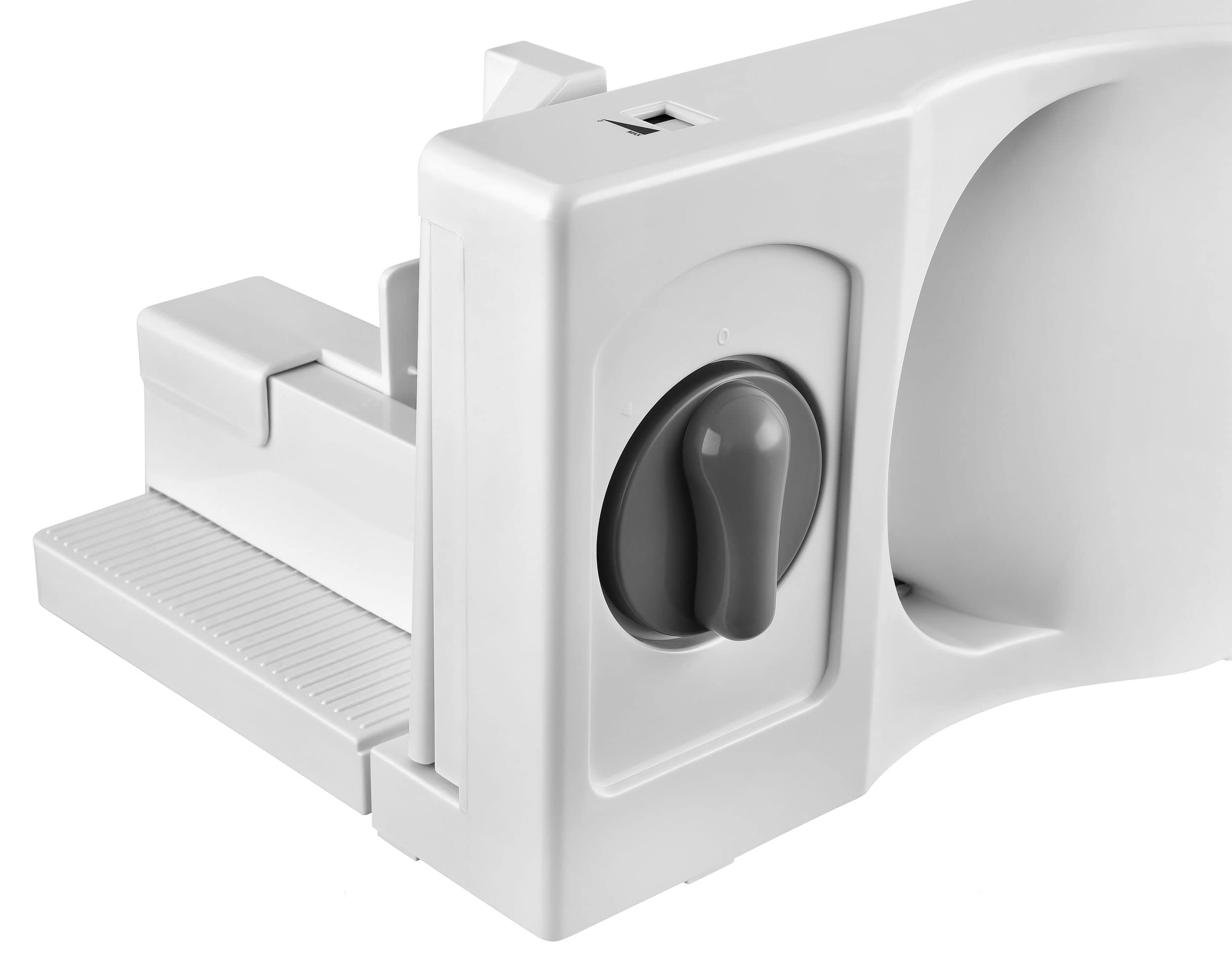 KALORIK TKG AS 1004 WH PL Allesschneider, 17 cm Messer, elektrisch, klappbar, einstellbar 0-15mm, für Gemüse, Brot und Aufschnitt, 100 W, Weiß