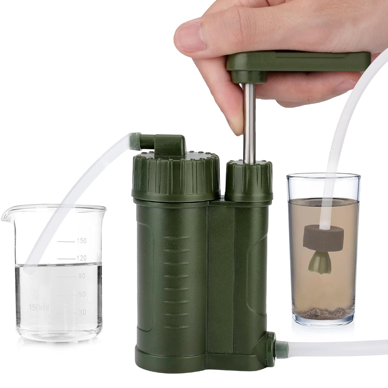 Outdoor Water Filter, Portable Hand Pump Water Filter with Carbon 0.01 Micron Filter, Removes 99.99% Bacteria Heavy Metal, Reusable Emergency Survival Gear Water Purifier for Camping Hiking Travelling Outdoor Water Filter, Portable Hand Pump Water Filter with Carbon 0.01 Micron Filter, Removes 99.99% Bacteria Heavy Metal, Reusable Emergency Survival Gear Water Purifier for Camping Hiking Travelling