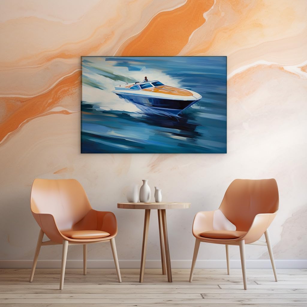 Canvas for Living room. Cutting Through Waves: Capturing Speed and Energy in Digital Brushstrokes, 27 x 18 inch Canvas Wall Art - Ready to Hang