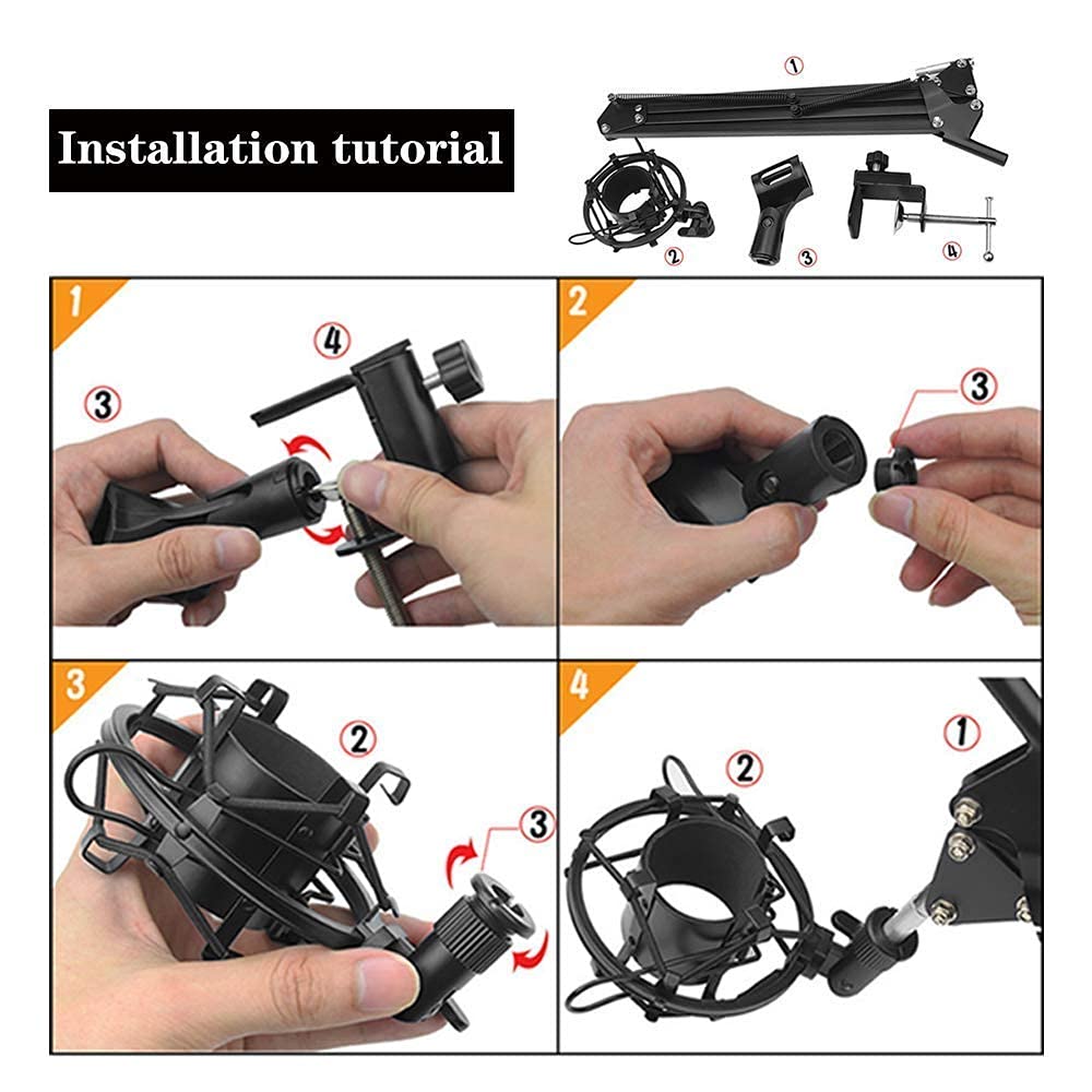 Zestaw mikrofonu pojemnościowego Zestaw mikrofonu do gier, mikrofon PC do 3,5 mm z regulowanym ramieniem nożycowym do zawieszenia mikrofonu, uchwyt amortyzujący, do nagrań studyjnych i,Pink