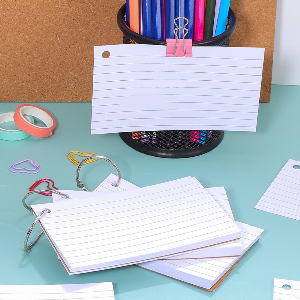 6 Books Memo Notepad with Lined Index Cards, 50 Sheets Per Book, Paper and Iron Ring Binding, Smooth Writing without Ink Bleed, Easy Tear-off for Office Daily Work and Classroom