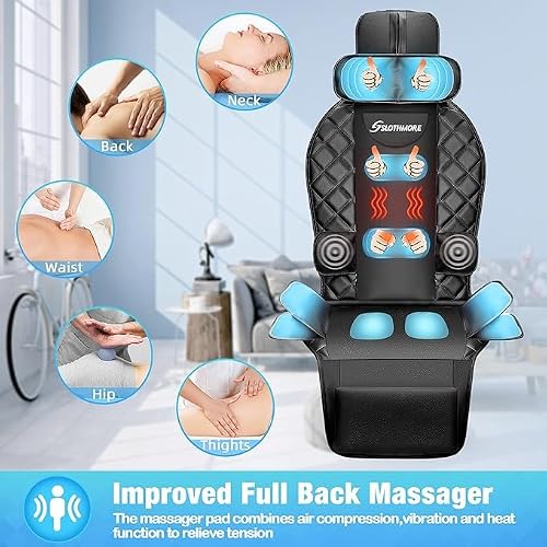SLOTHMORE Back Massager with Heat & Traction, Chair Massager Pad for Office Home, Seat Massager for Pain Relief with Soothing Heat, Lumbar Traction, PU Leather, Foldable - Thumbnail 2