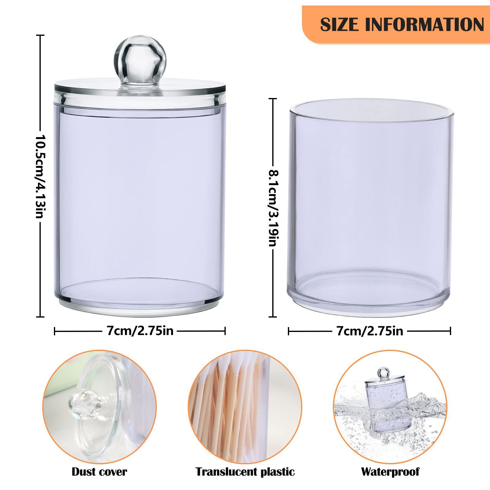 Lavender Purple Qtip Dispenser Apothecary Jars Bathroom Qtip Holder Storage Canister 10 Oz Plastic Jar for Cotton Ball Swab Round Pads Floss 4pcs